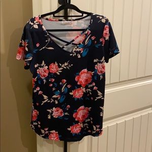 Tickled Teal Size XL navy floral shirt